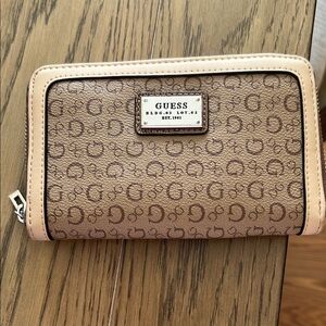 Guess Beige and Brown Monogram Wallet